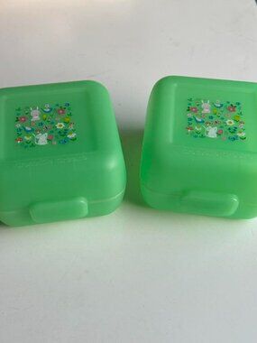 2 Small Green Square Snap Tupperwares